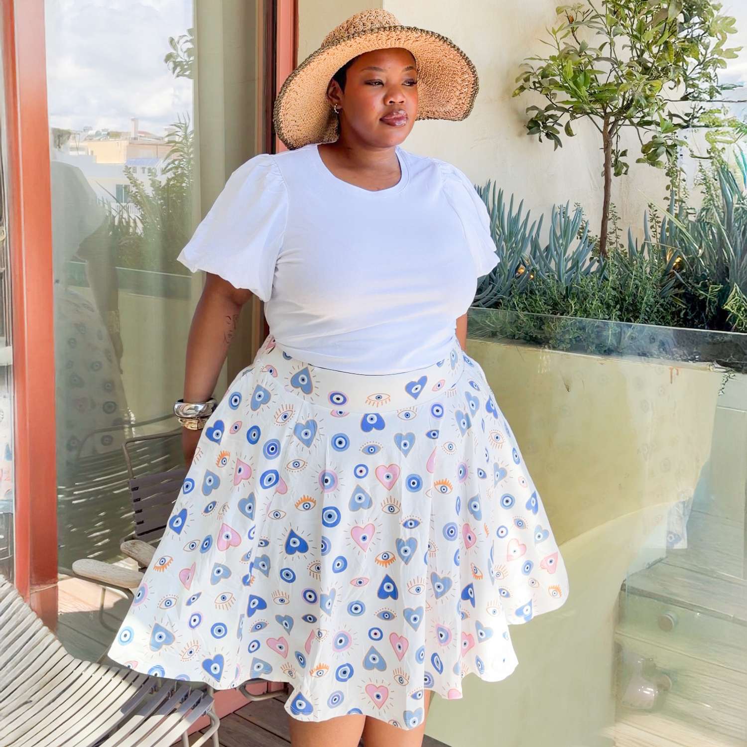 VOLUME FLARE SKIRT サイズ0 Mati Flare Skirt | Evil Eye Print Organic Cotton – Snag US