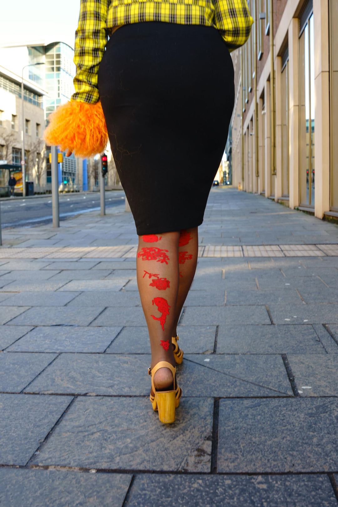 Paper Cut Praline Tights | Brown & Red Patterned Hosiery | Snag – Snag US