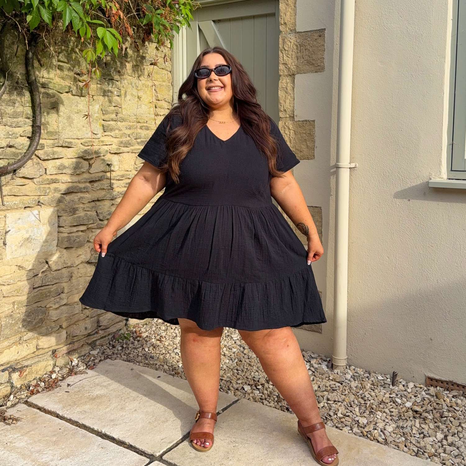 Amrita Cotton Gauze Mini Dress - Black