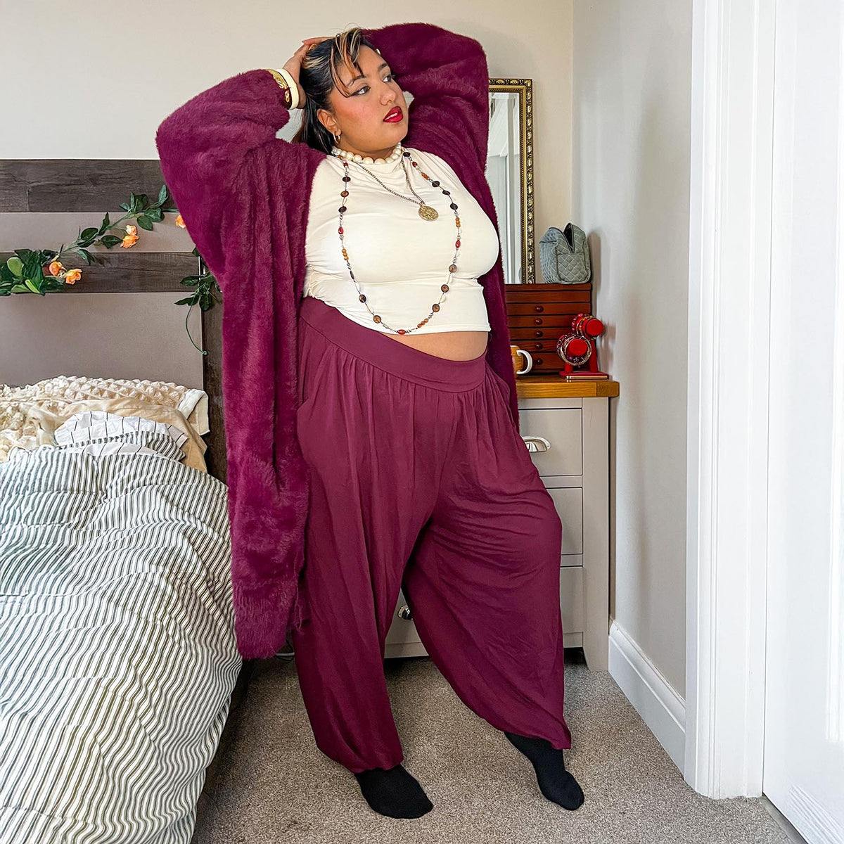 Claudette Boho Pants - Cherry