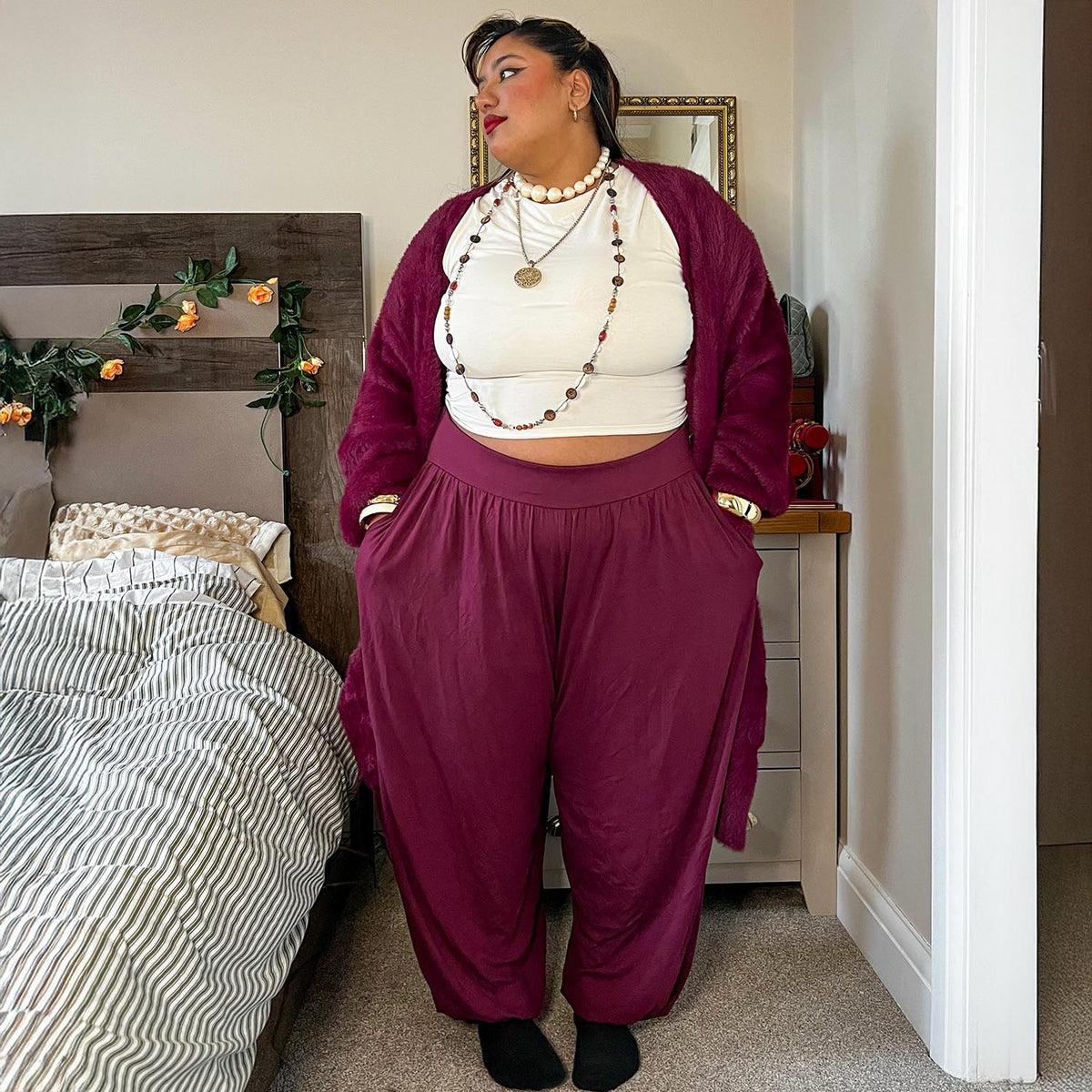 Claudette Boho Pants - Cherry
