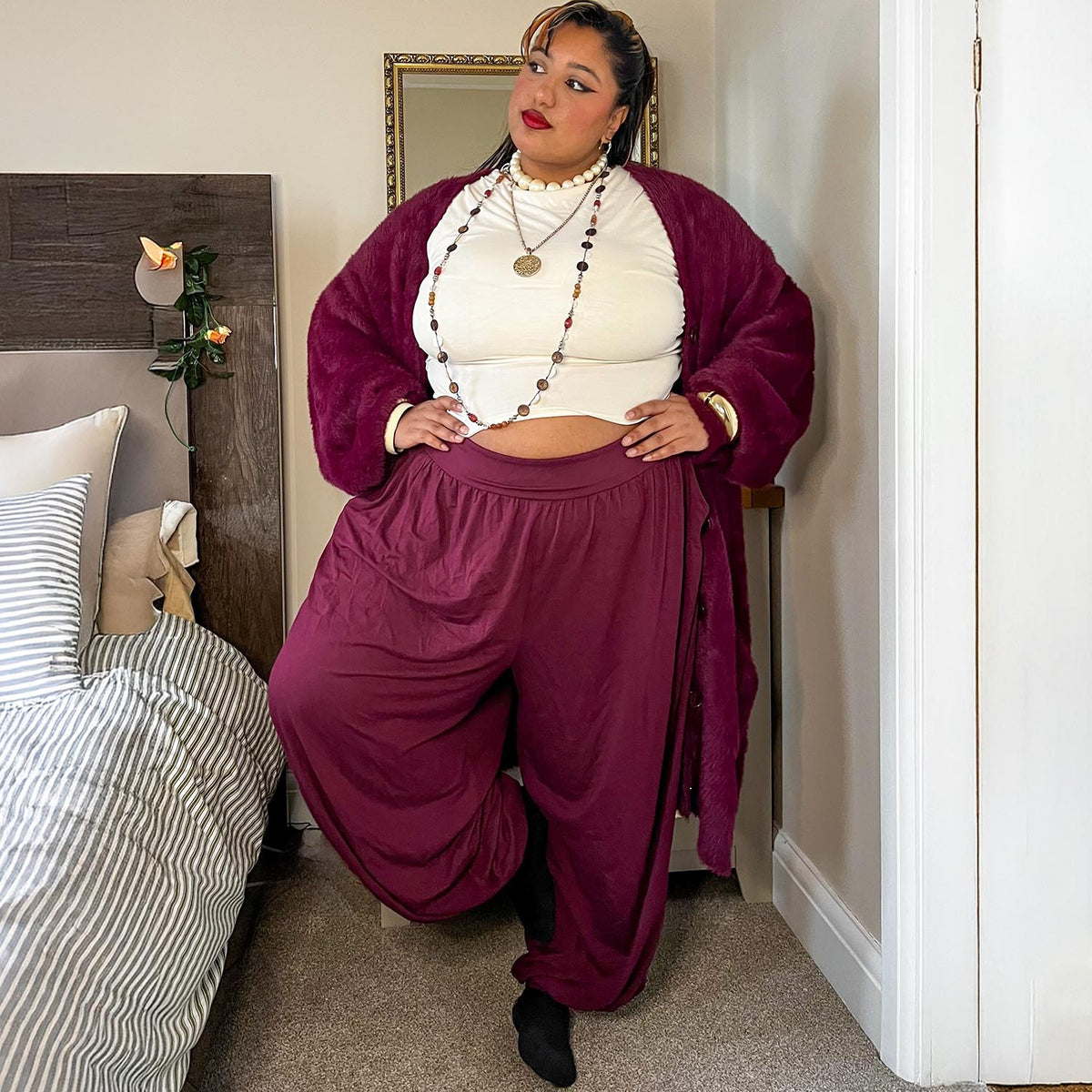 Claudette Boho Pants - Cherry