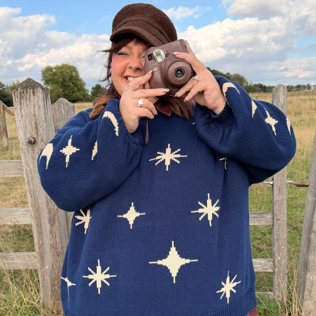 Chunky Knit Sweater - Stars - Navy/Cream