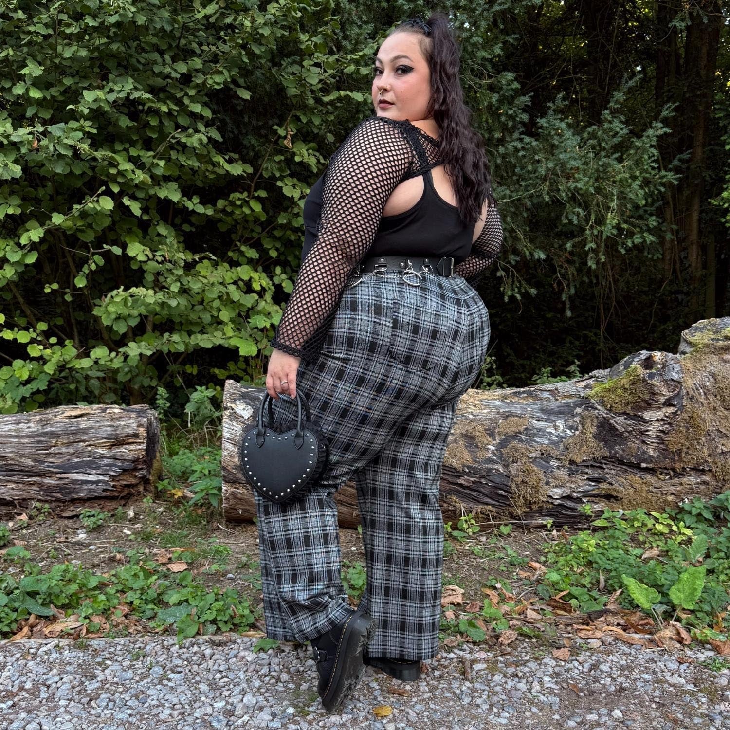 Black & Grey Plaid Wide-Leg Trousers | Snag – Snag US