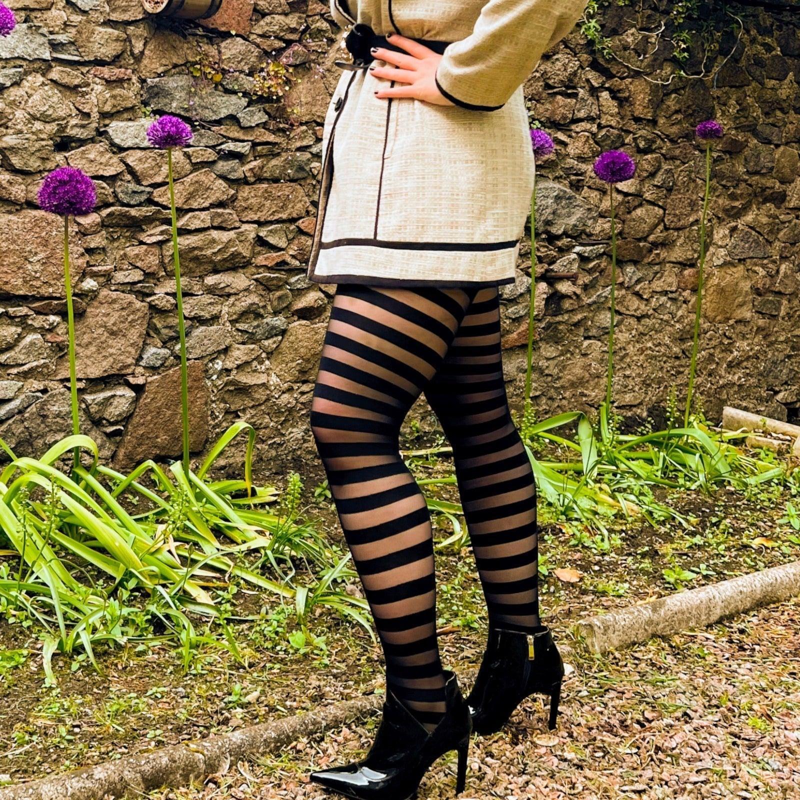 Black striped tights hotsell