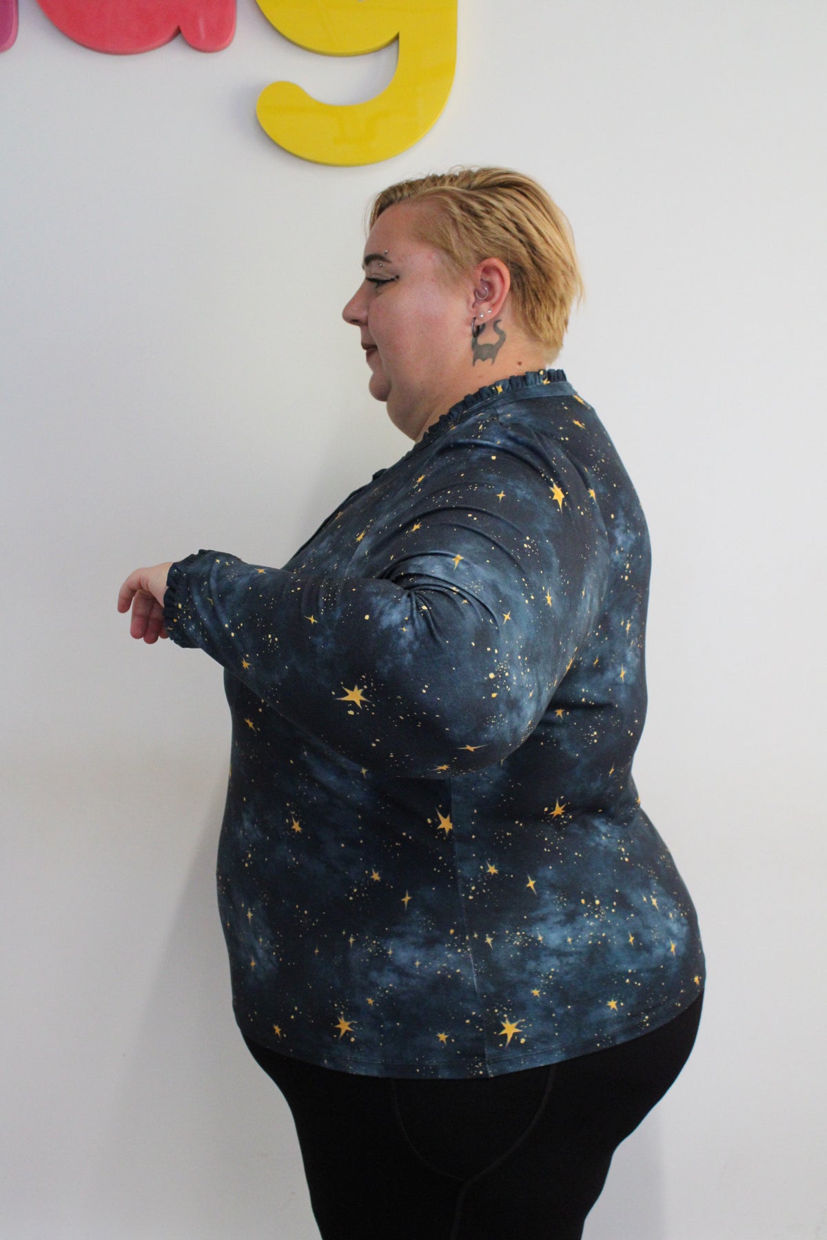 Tailored Viscose Jersey Button-Up Top - Nebular Stars