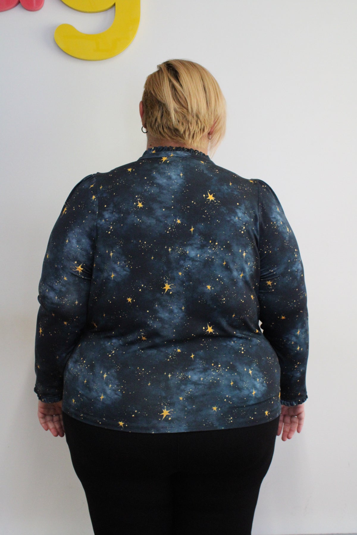 Tailored Viscose Jersey Button-Up Top - Nebular Stars