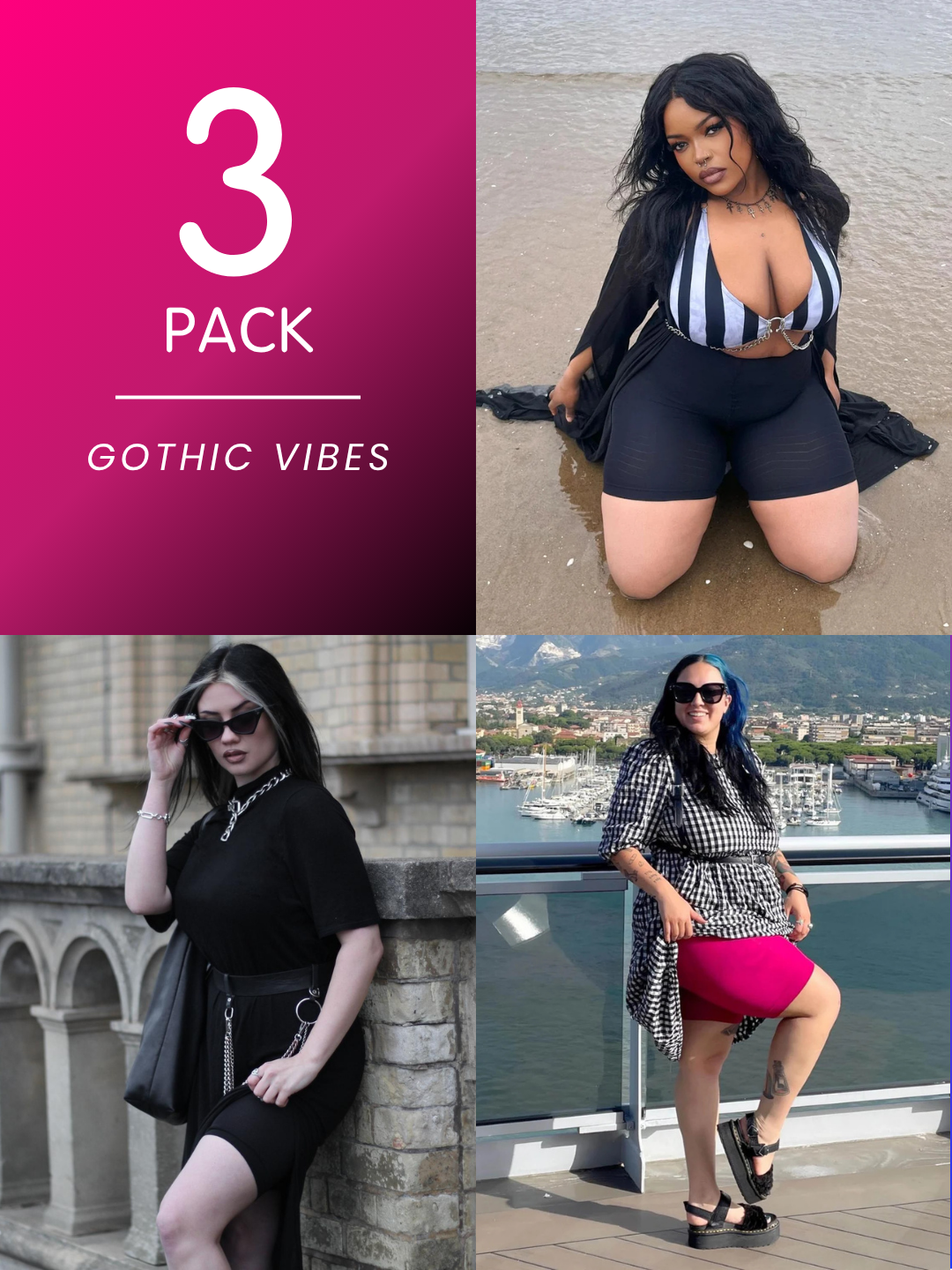 3 Pack Gothic Vibes Bundle - Stay Cool Chub Rub Shorts