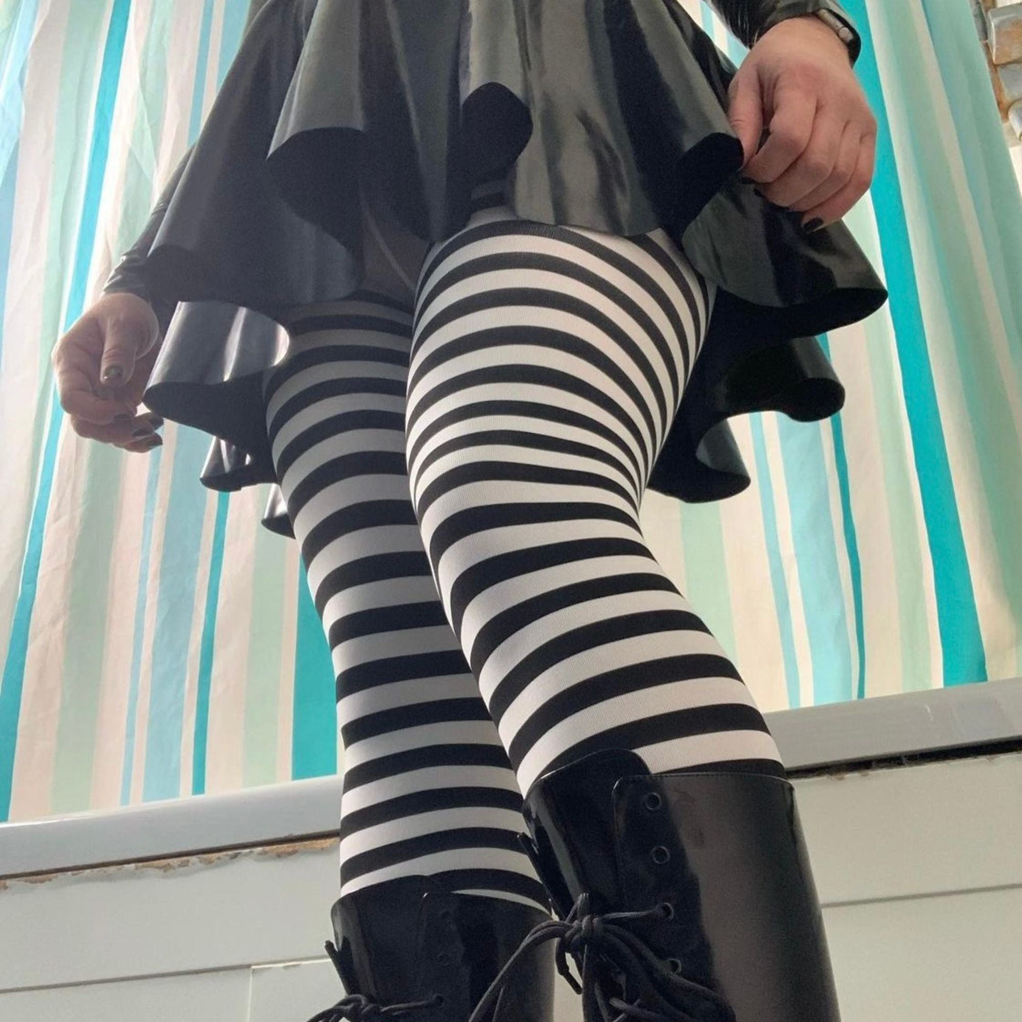 Witch Black and White Striped Stockings