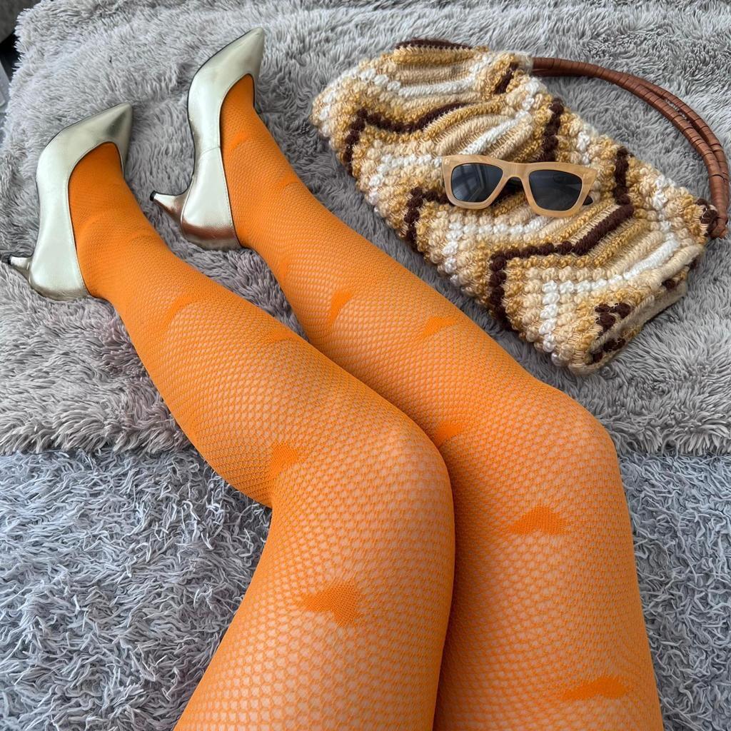 Love Heart Fishnet Orange Colored Tights | Snag – Snag US