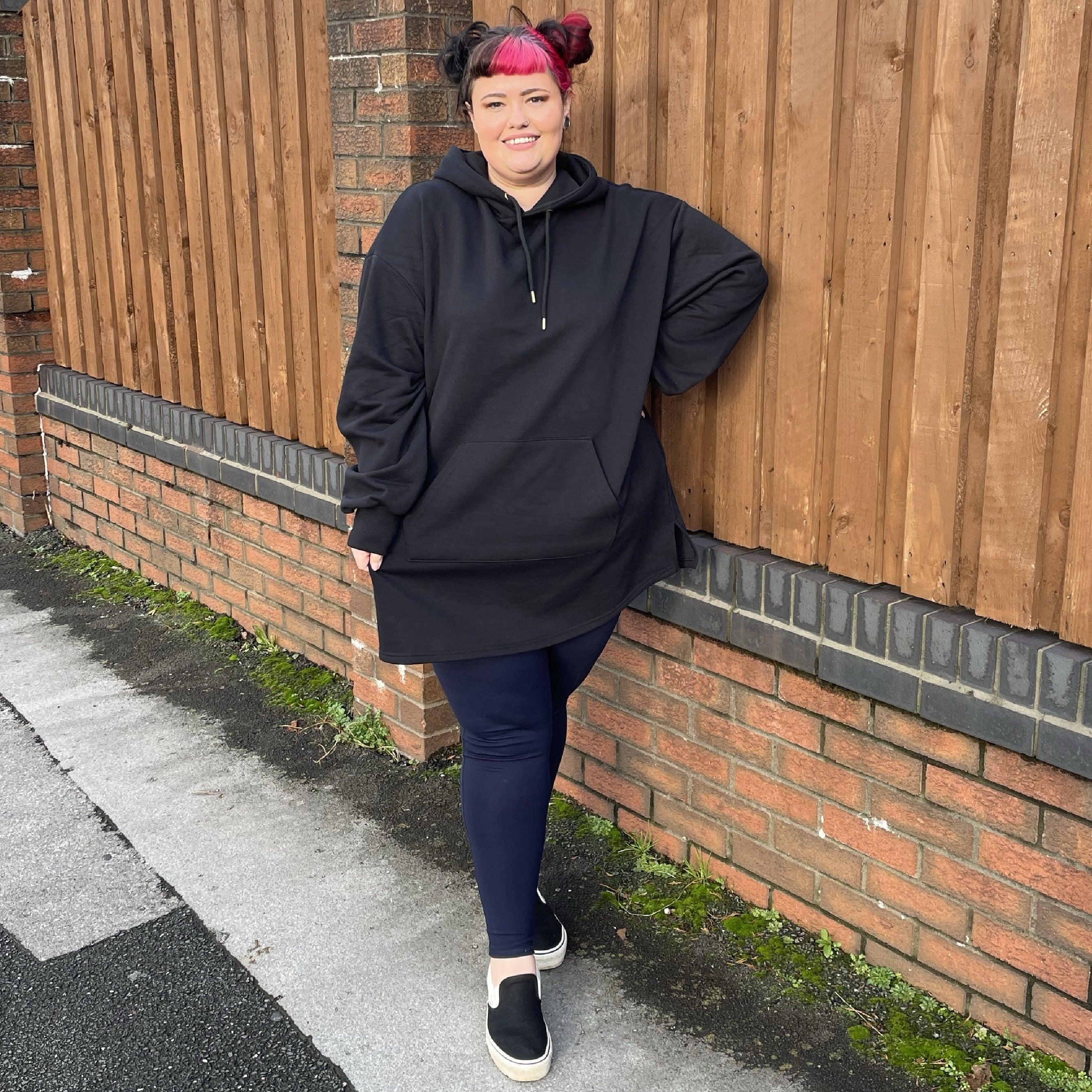 LONG HOODIE（BLACK） Lサイズ 未開封品 Black fleece long oversized hoodie with zipper - Diana Paukstyte
