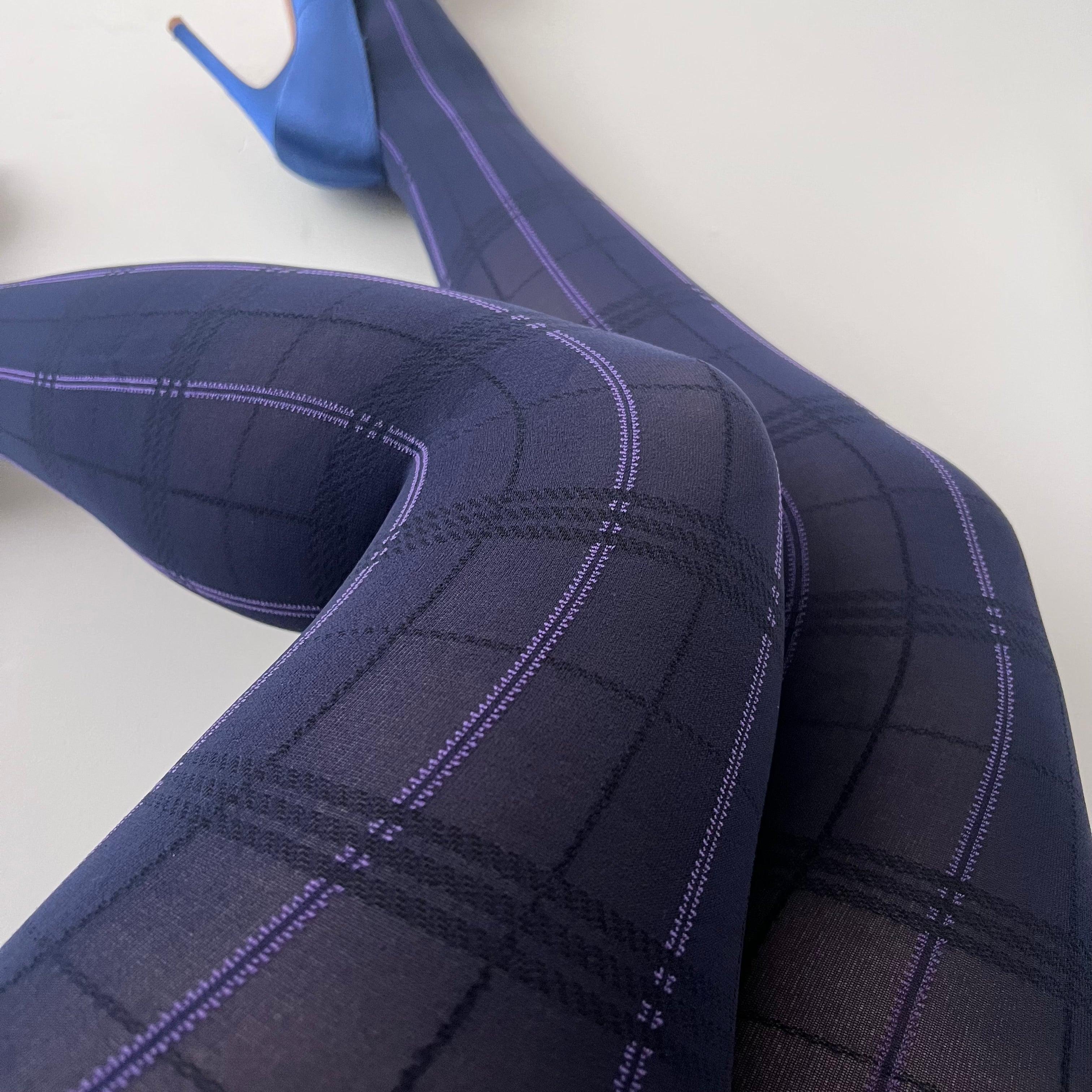 Opaque Blue Plaid Colored Tights