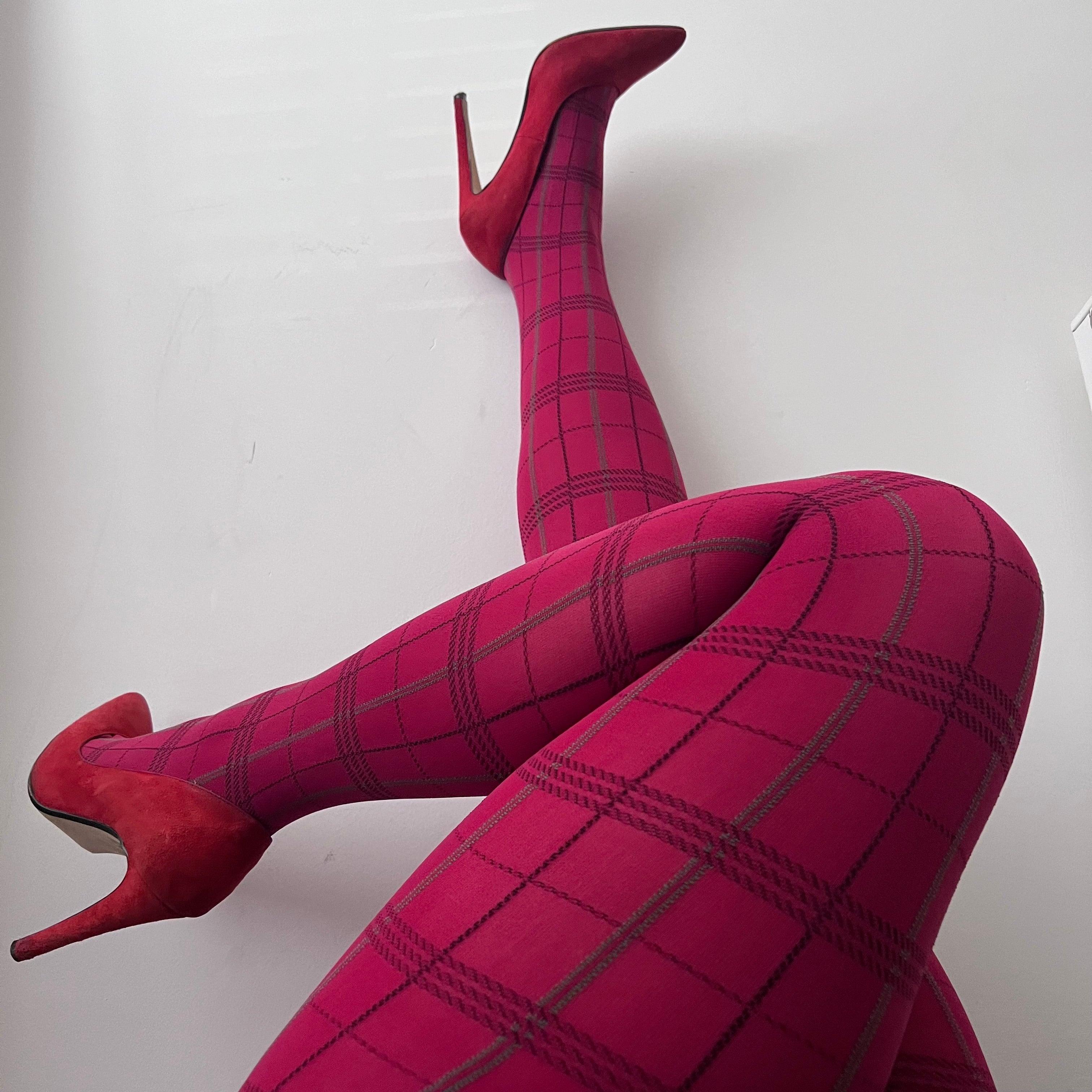 Opaque Red Plaid Colored Tights