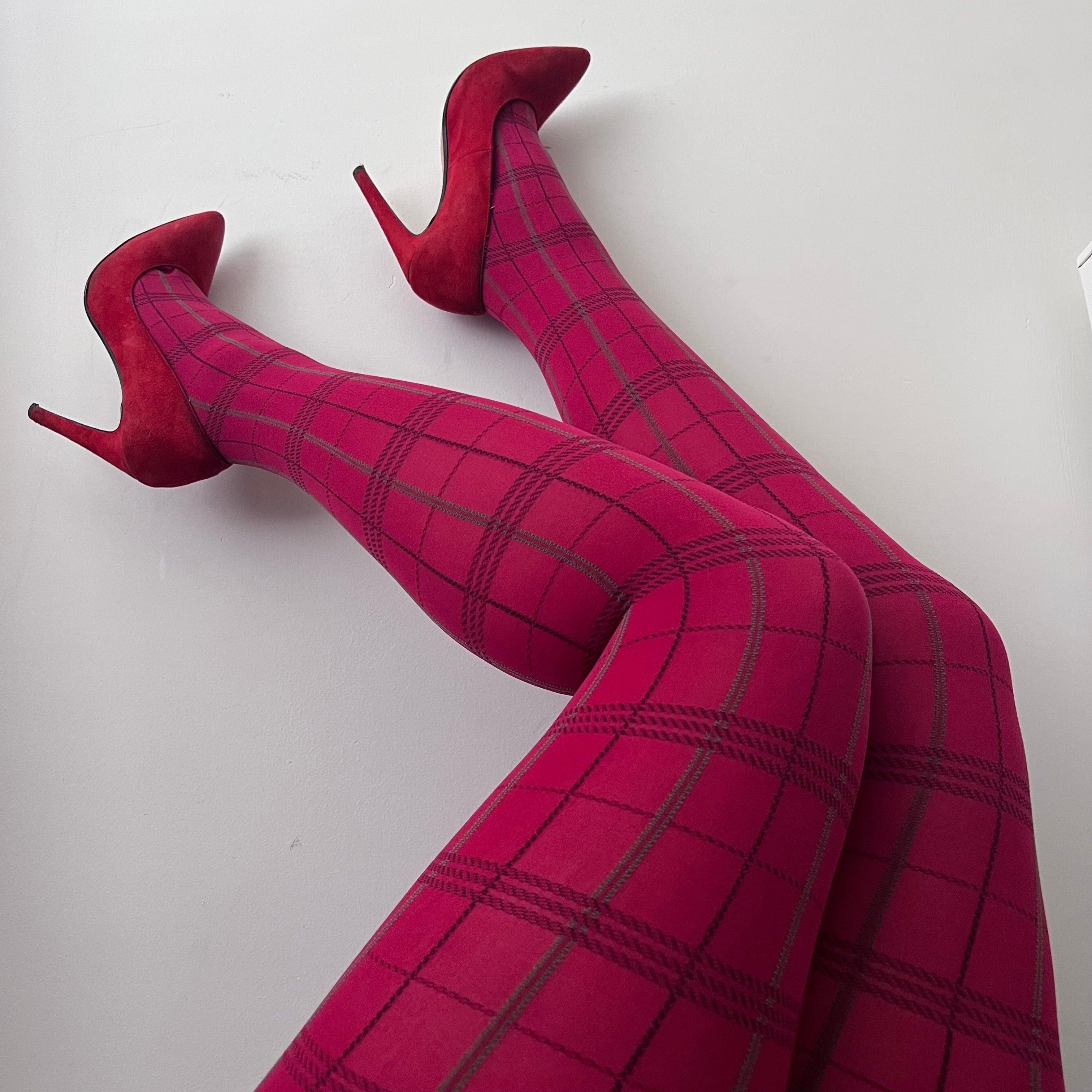 Amber Red Tartan Tights Original Print Opaque XXL To 60 Hip Rose :  : Everything Else