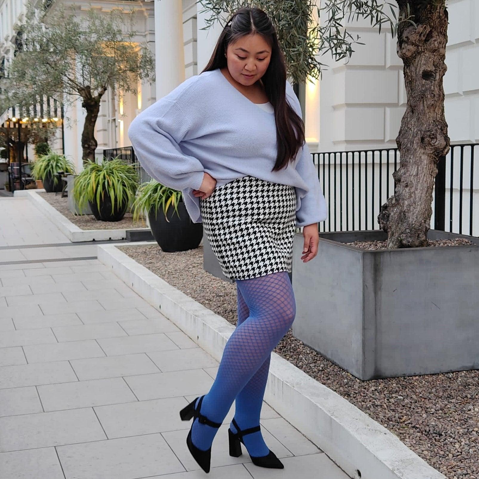 Faux Fishnet Neon Blue Colored Tights