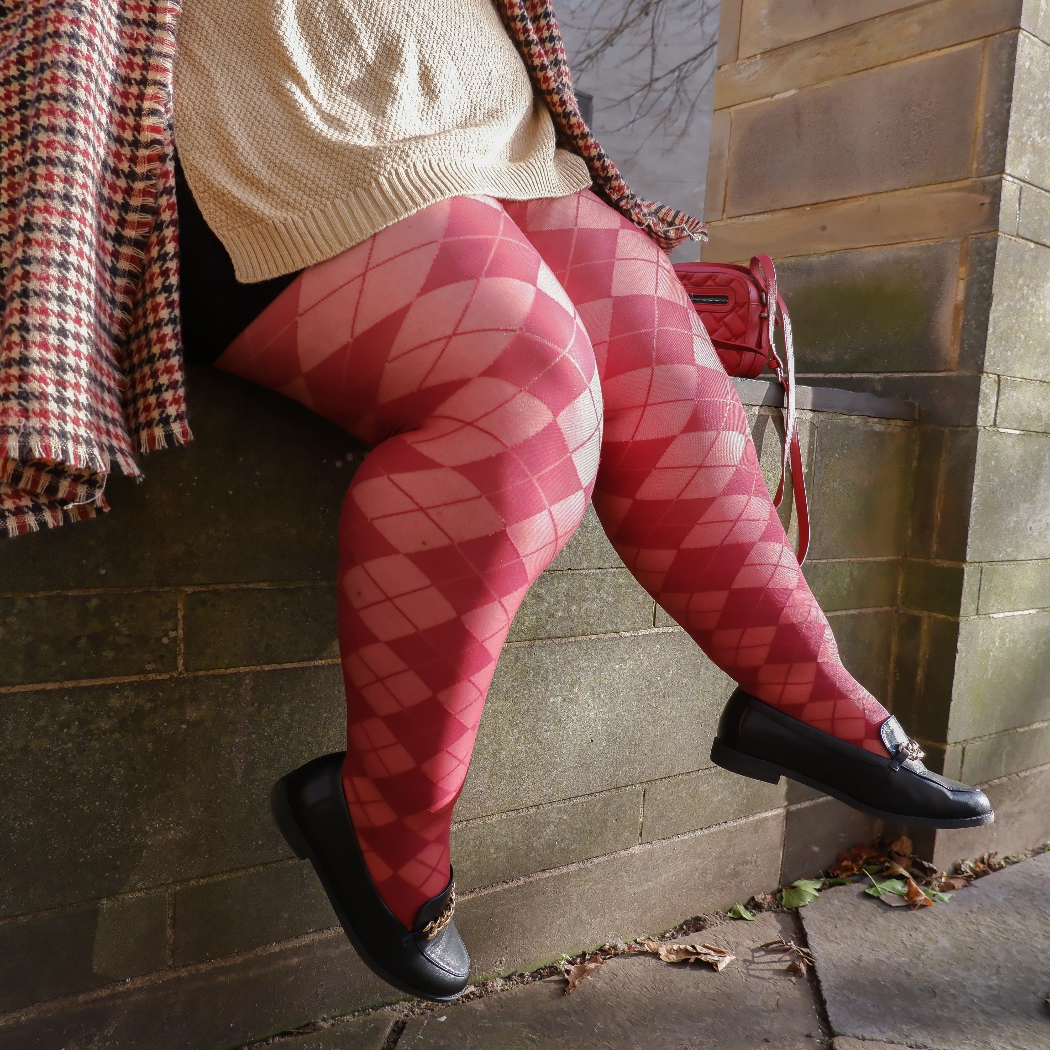 Red Plaid Footless Tights for Women