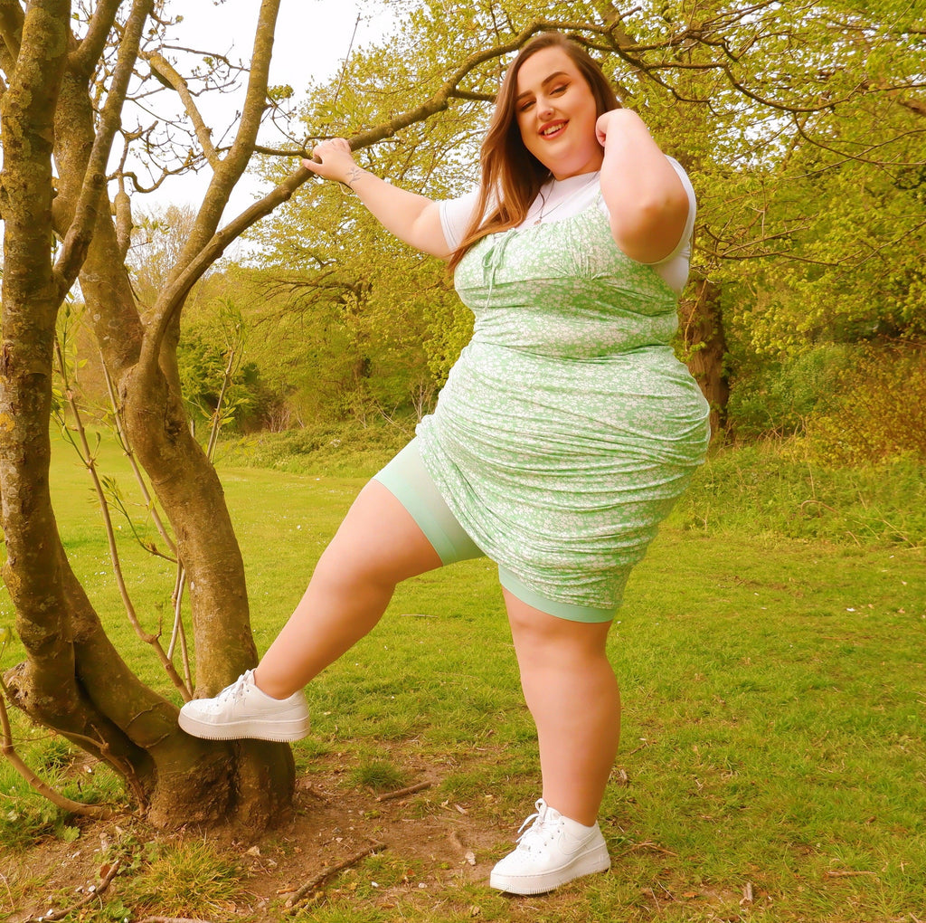 Woman wearing juniper chub rub shorts