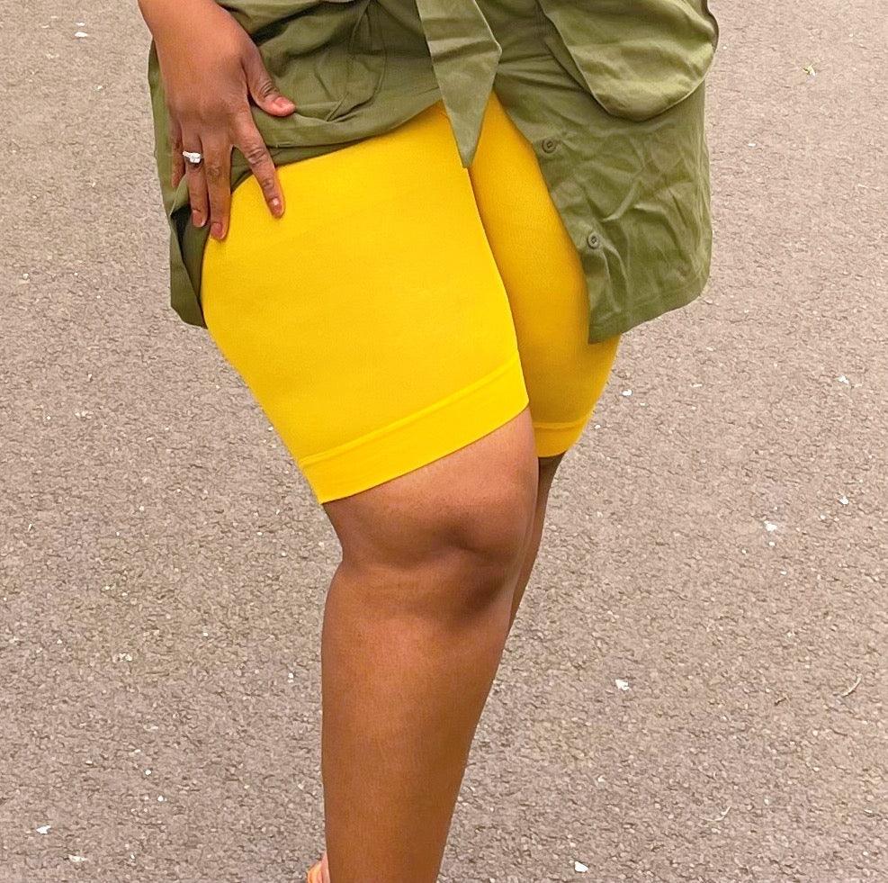 Woman wearing lemon chub rub shorts
