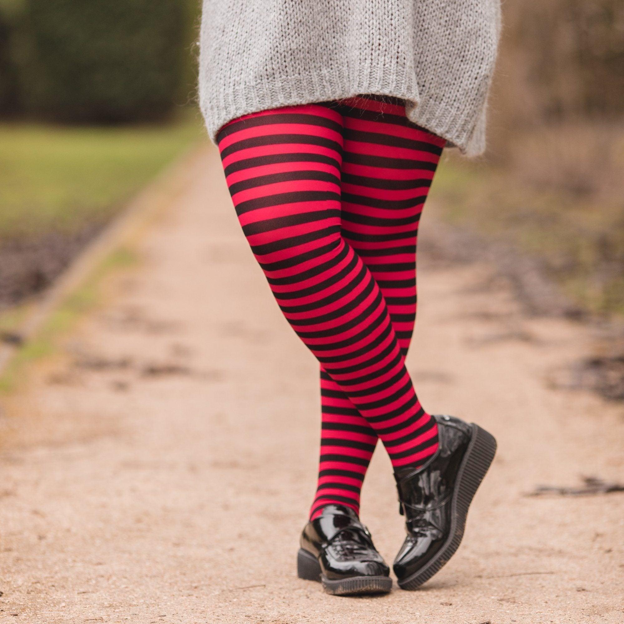 Opaque Stripy Red Colored Tights | Snag – Snag US