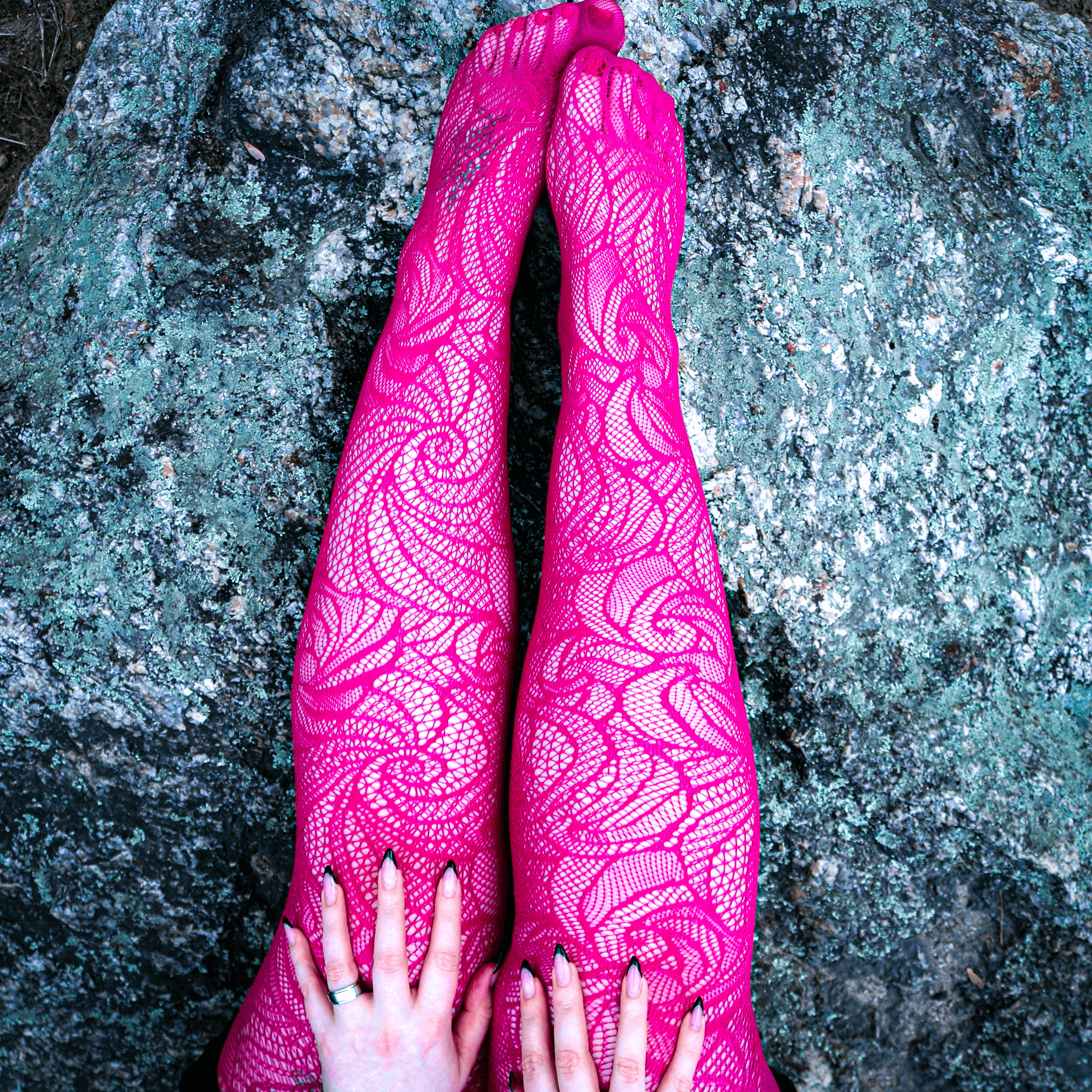 Pink Colored Swirl Patterned Fishnet Tights